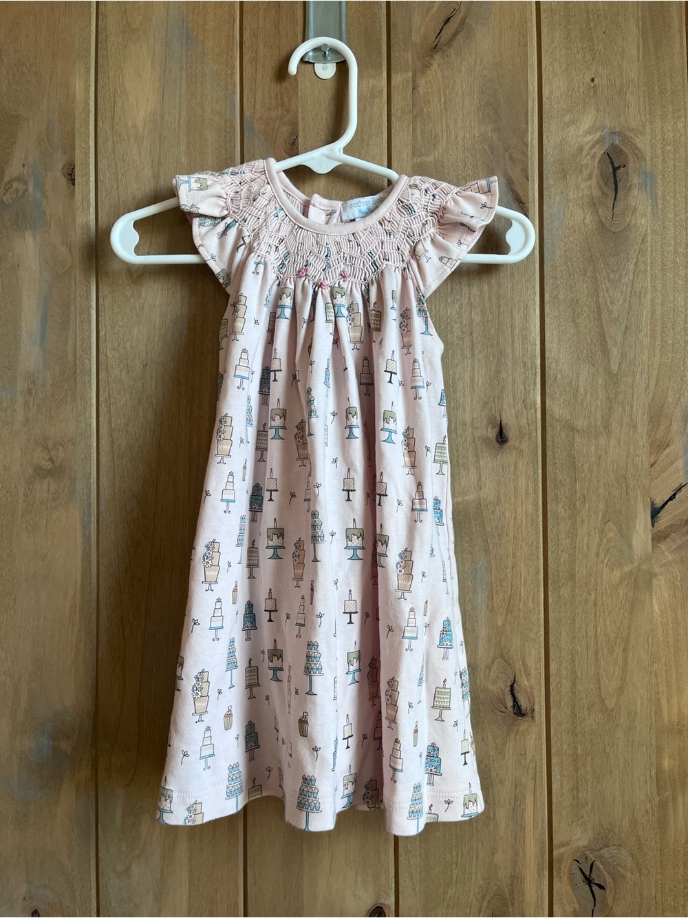 Feather Baby Girls Pink Dress with birthday cake design & bloomers - 12-18 month